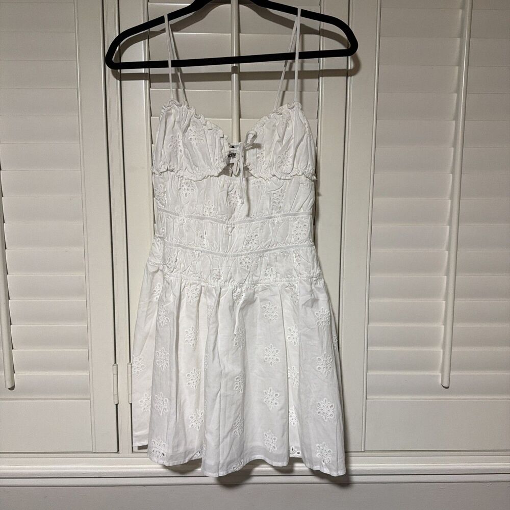 Princess Polly Wish Me Luck Shirred Mini Dress White US 6